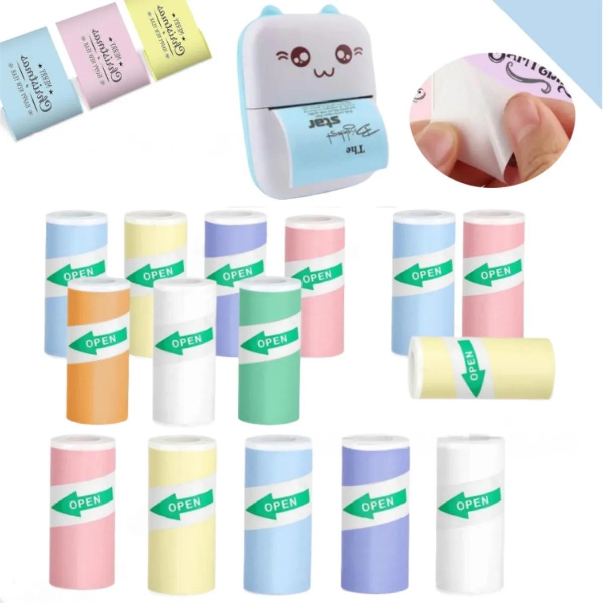 57x25mm Multi-Color Self-Adhesive Thermal Paper - BPA-Free for Scrapbooking/Diary/Office, Phomemo/Portable Printers