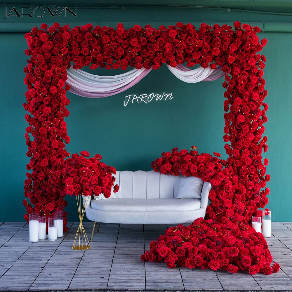 

Luxury Red Series Rose Hydrangea Flower Runner for Wedding Event Backdrop Decor Sofa Floral Road Lead Props Table Centerpiece