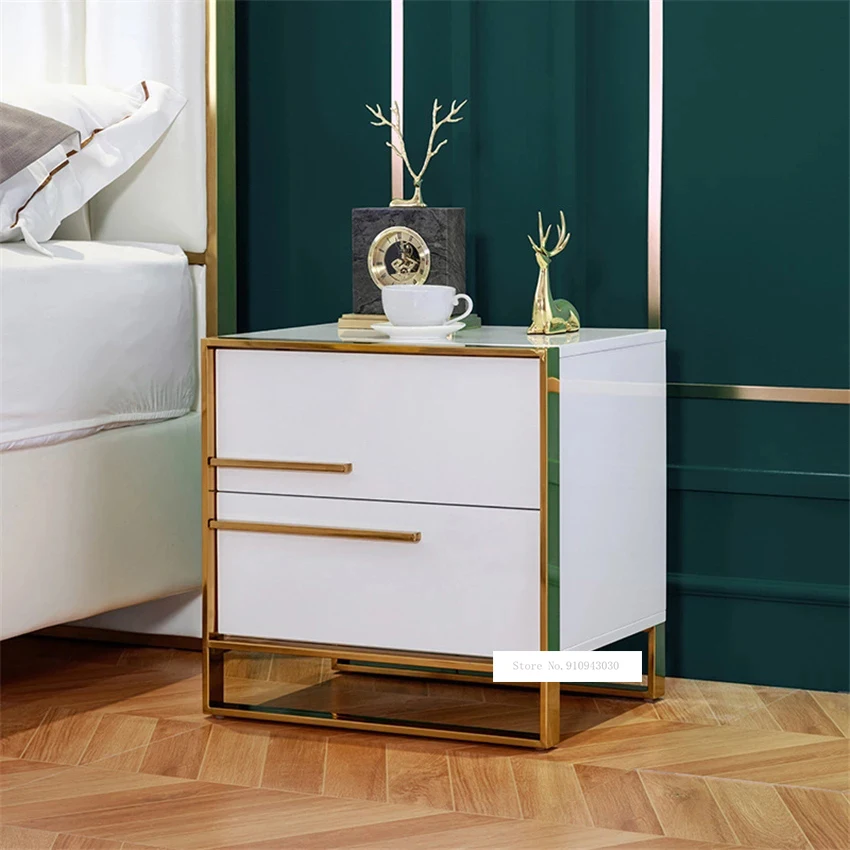 

912 Simple Modern Bedside Cupboard Light Luxury Nightstand Bedroom Storage Cabinet Night Table Baking Finish Bedside Locker