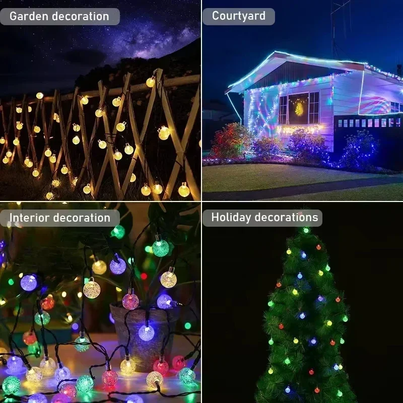 Solar Crystal Ball String Light 8 Modes LED Waterproof Fairy Lights for Outdoor Garden Patio Yard Tree Wedding Party Decoration