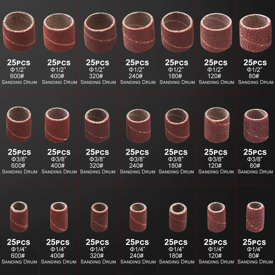 thumbnail image 2 of 551-Piece Sanding Drum Kit For Rotary Tools - 7 Grits With Mandrels & Chuck 2 of 13