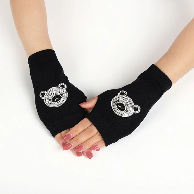 Spring and autumn black half finger gloves rivets