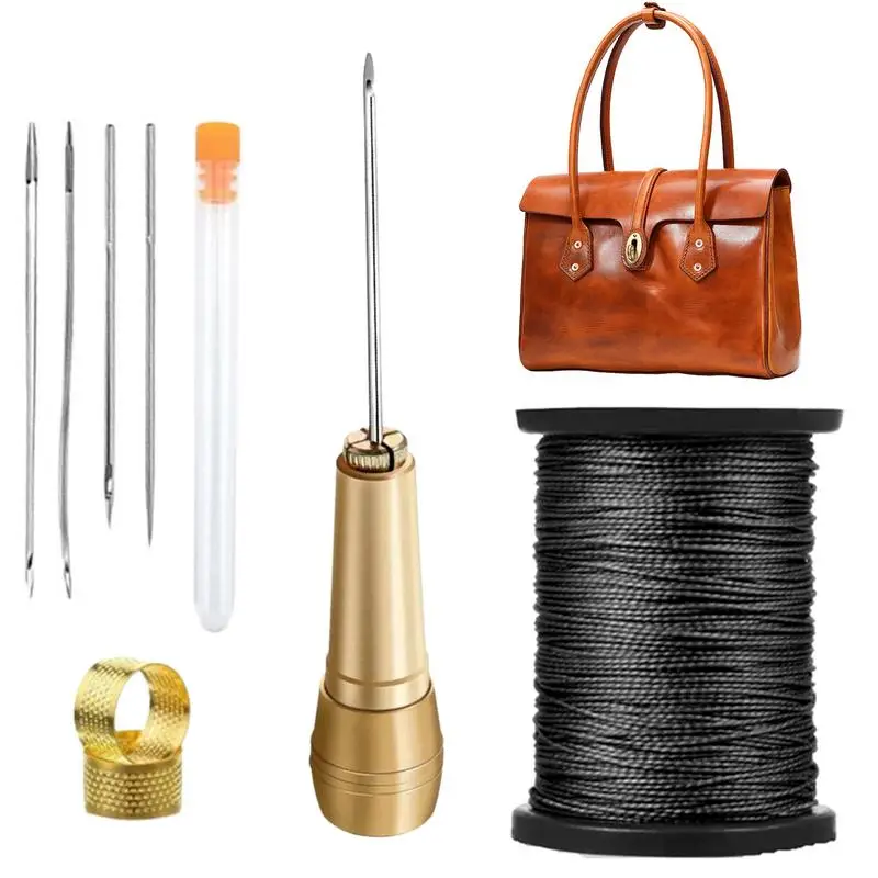 

Leather Sewing Awl Kit Leather Working Tools 3Pcs Canvas Leather Sewing Awl Needles with Copper Handle Leather Shoe Repair Tool