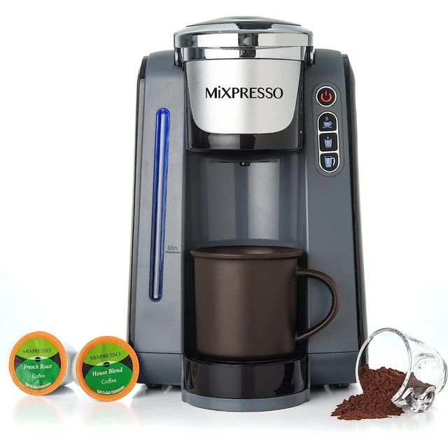 Mixpresso Single Serve Coffee Brewer K-Cup Pods Compatible & Ground Coffee,  30 oz Compact Coffee Maker Single Serve With 5 Brew Sizes Up To 14 Oz