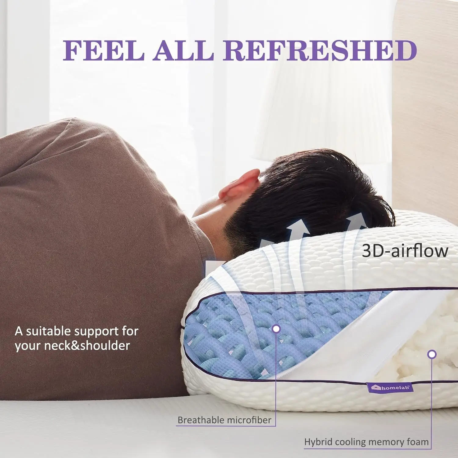 Adjustable Cooling Memory Foam Pillow Queen Size