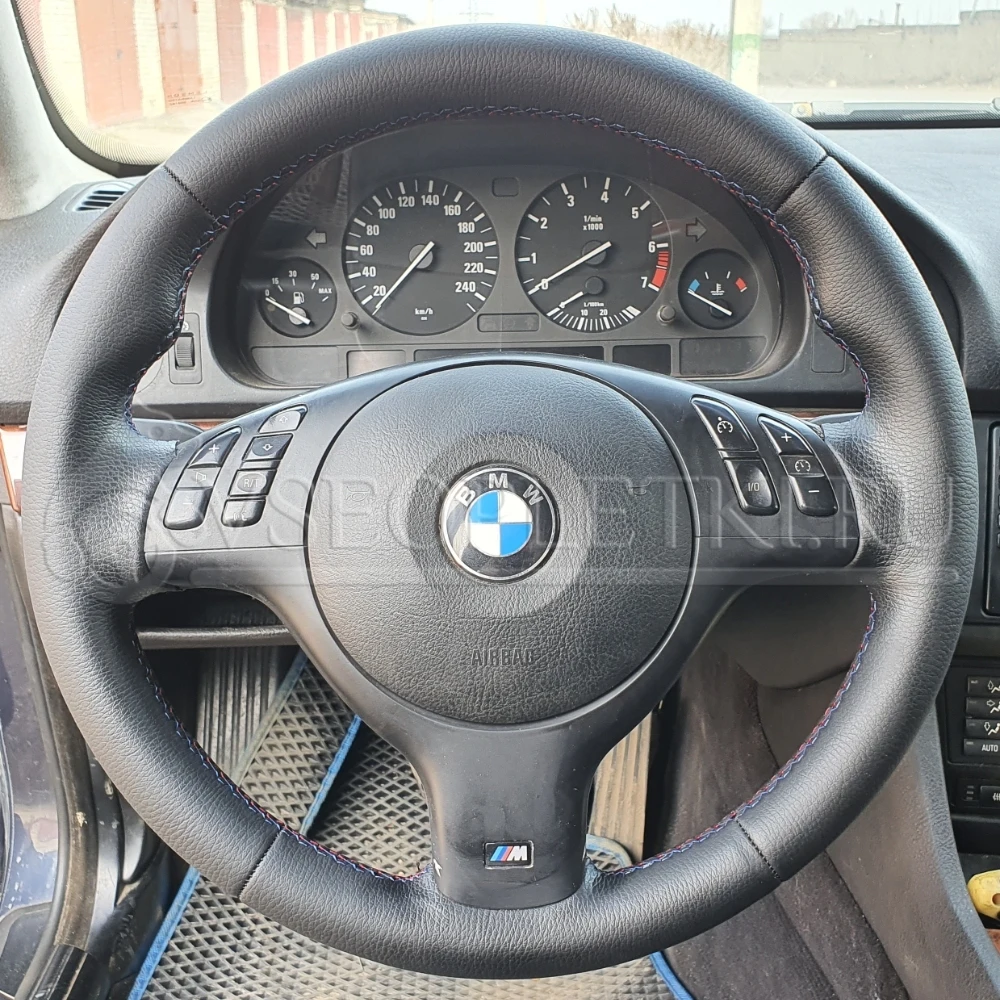 Оплетка на руль &quotBMW-525" (БМВ-525) для кожаного руля с подкладкой - черная