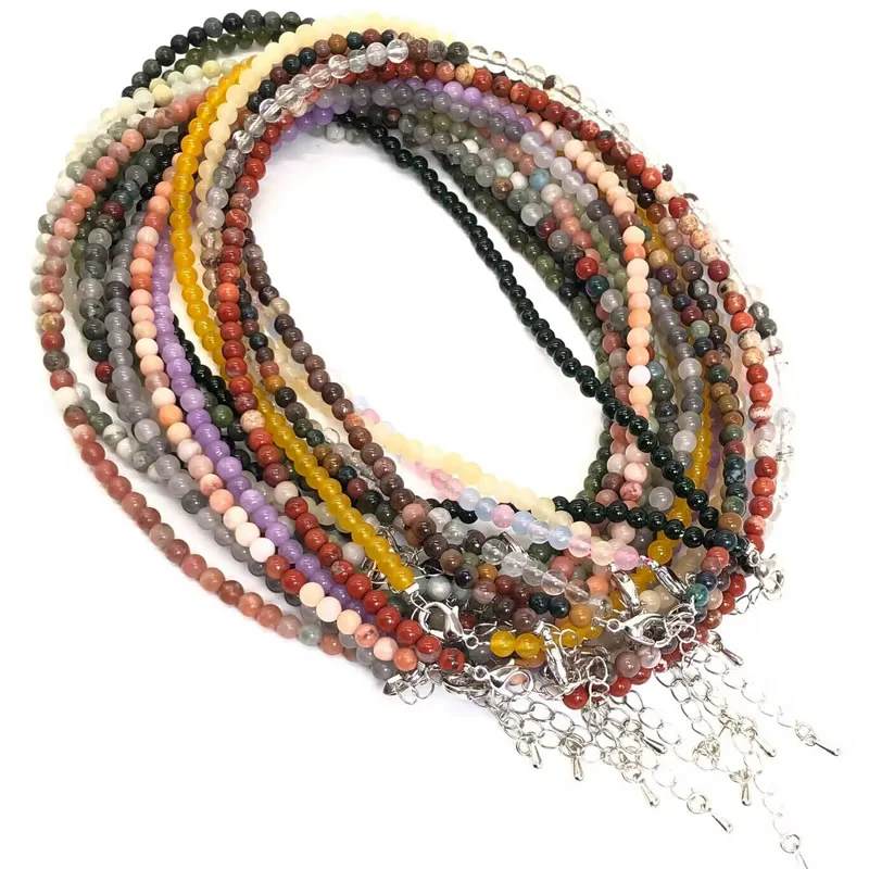 4Mm Pietra Naturale Perline Rotonde Cristallo Quarzo Giada Collana Regolabile Perle Perline Squisito Choker Collier Perles Perlas Donne