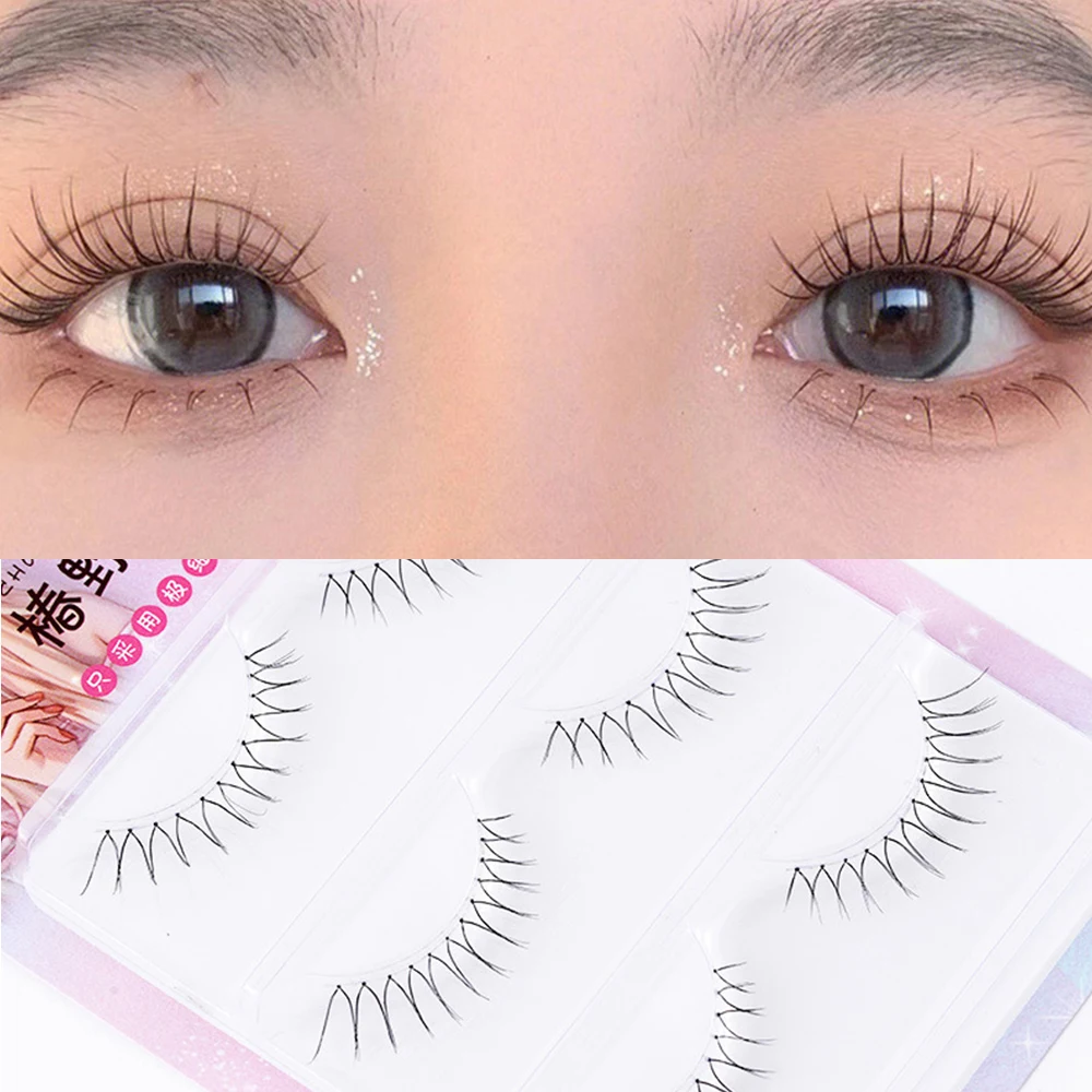 

3D U-shaped False Eyelashes Natural Wispy Korean Lash Extension Eye Makeup Transparent Stems Comic Mink Fake Lashes