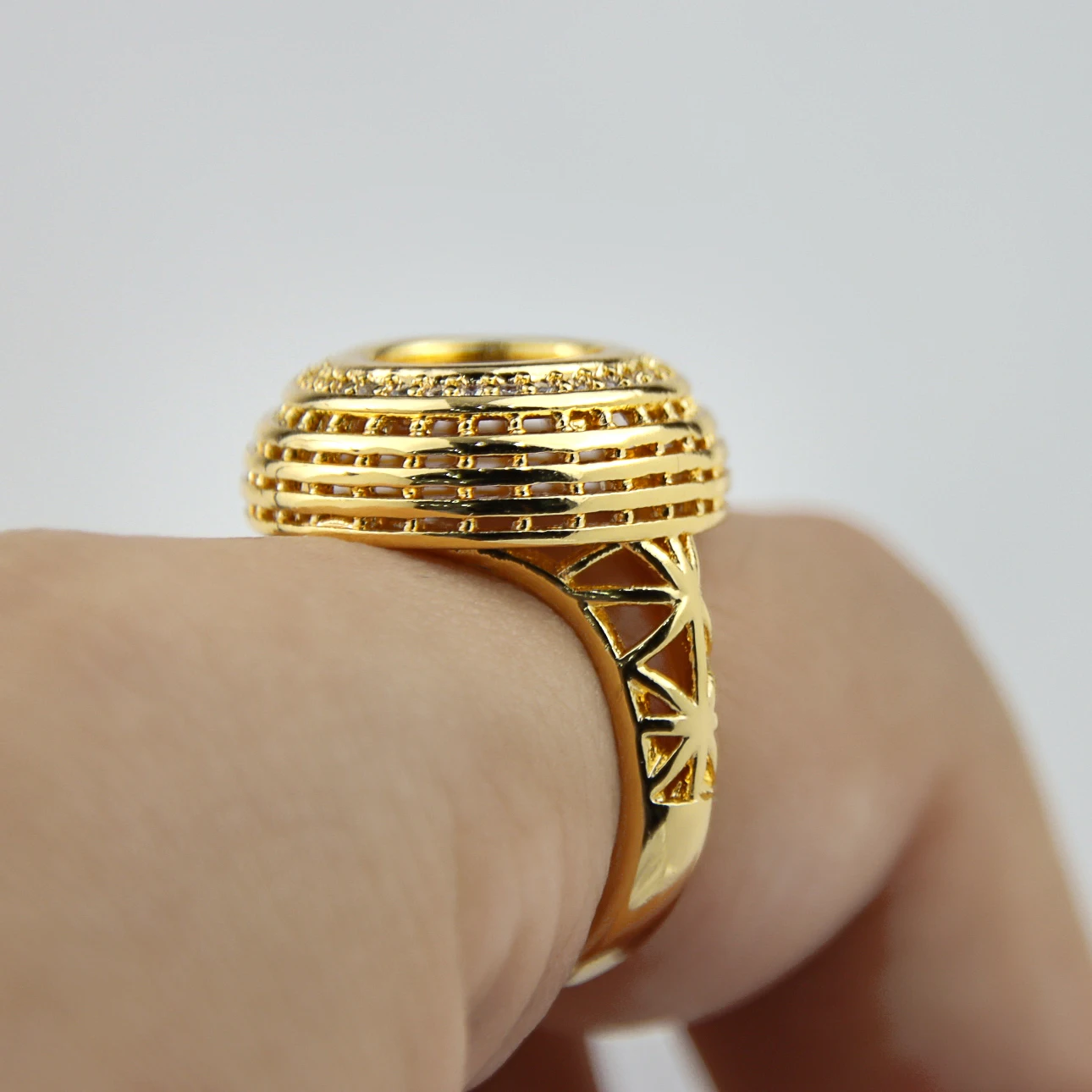Türkische Totem-Münzen-Ringe, 18 Karat vergoldet, Zirkonia, Naher Osten, Handring, Dubai, islamische Verlobung, Hochzeit, Party, Schmuck – Detail 6