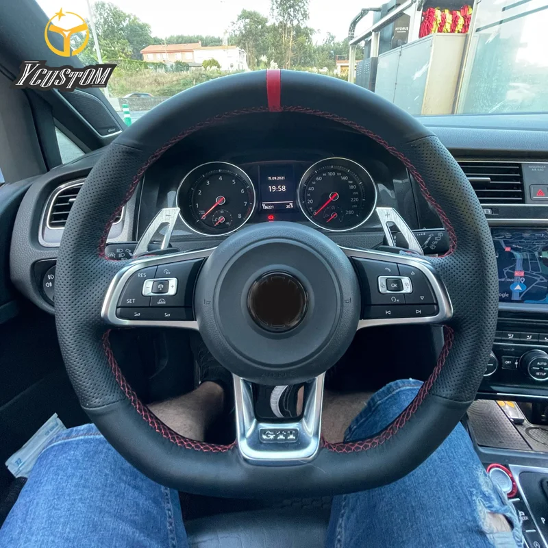 Ycustoms Customized Car Steering Wheel Cover Black Leather For