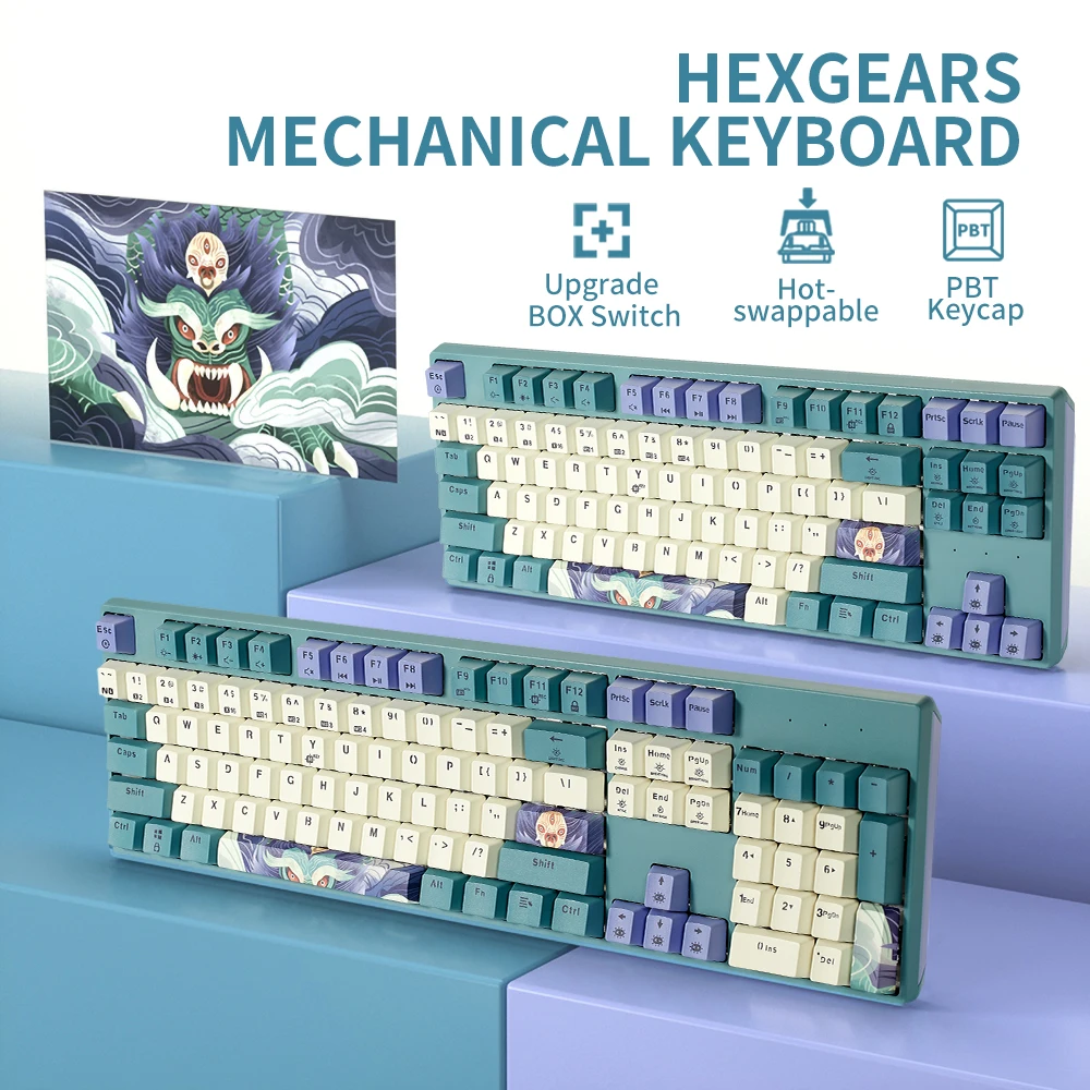 HEXGEARS Mechanical Keyboard Kailh Hot Swap Switch PBT Keycaps Gamer Gaming Keyboards White Backlit Computer Peripherals Office