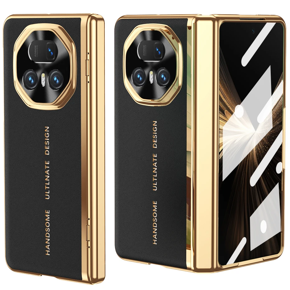 Plating Leather  with Hinge Protection and Front Screen Glass Film