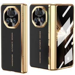 Plating Leather  with Hinge Protection and Front Screen Glass Film - Magic V3 (Black)
