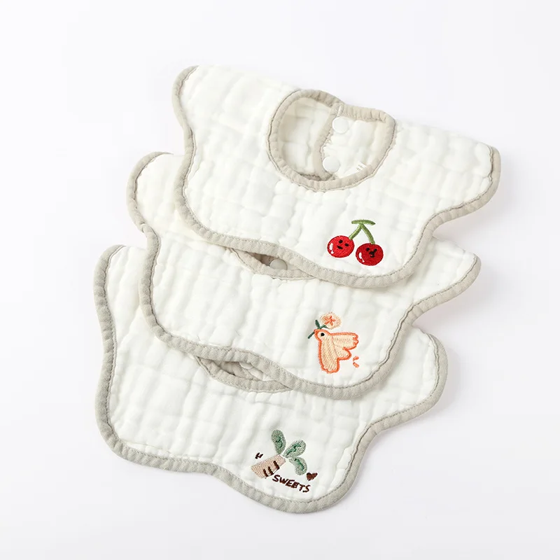

New 8 Layers Cotton Gauze Baby Bibs Cartoon Embroidered Infant Bib Newborn Soft Burp Cloths for Boys Girls Feeding Saliva Towel