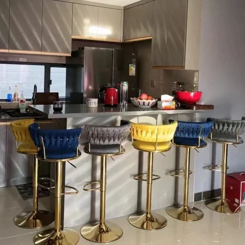 Set Of 2 Iron Bar Bar Stool Light Luxury Back Chair Bars Chair Can Rotate And Lift Home Bars High Stool Kitchen Stools