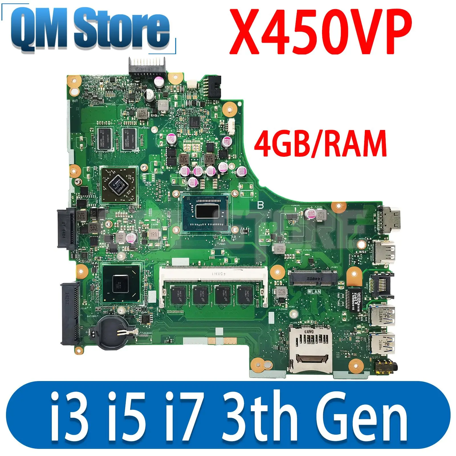 

X450VP Mainboard For ASUS X450V X450CP D452VP VM400VP Laptop Motherboard CPU 1007U/2117U i3 i5 i7 3th Gen 4GB/RAM V1G