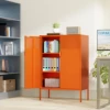Orange 3 Tier Metal Storage Cabinet with Legs, 2 Door Metal Locker for Home, Office, Entryway and Hallway 4