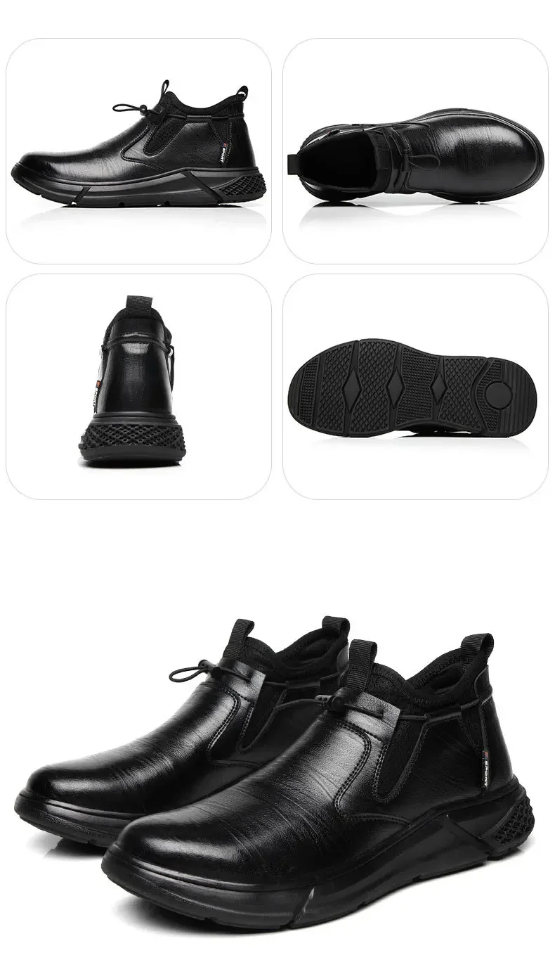 Black Leather Men Waterproof Shoes Work Safety Shoes Steel Toe Men Sneakers Wear-resistant Indestructible Construction Man Boot