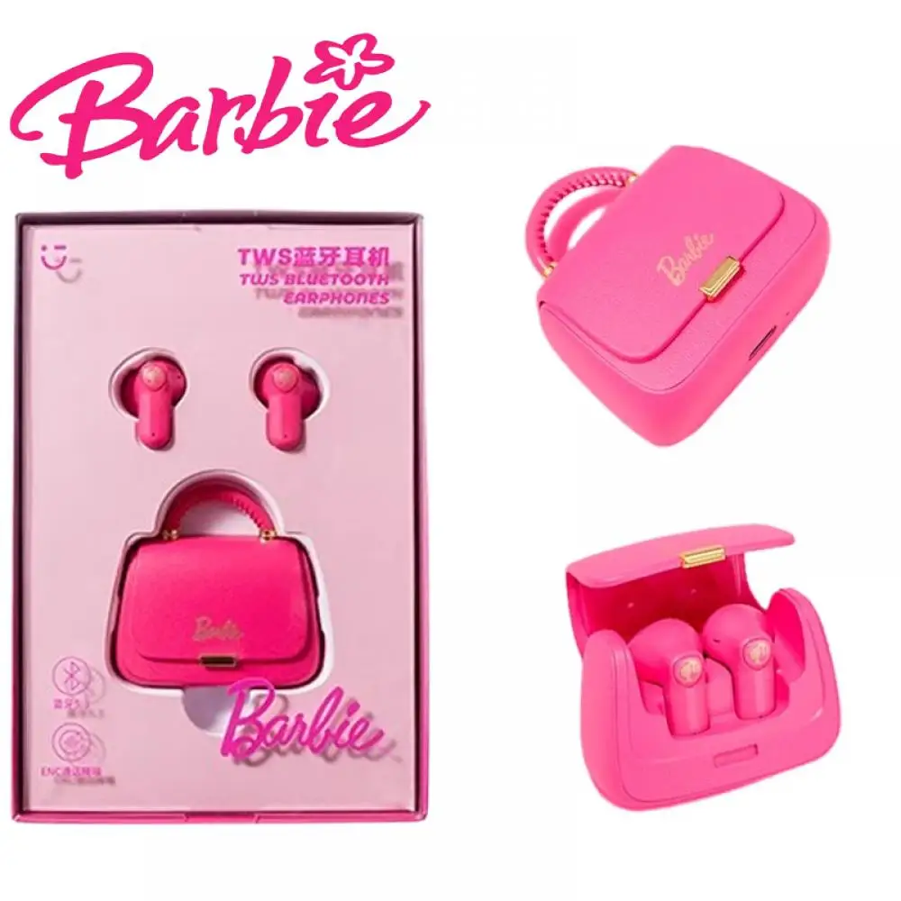 Kawaii Miniso Barbie Bluetooth Headset Anime Cute Cartoon Pink Headphone  Protective Case Super Battery Life Long-Lasting Durable