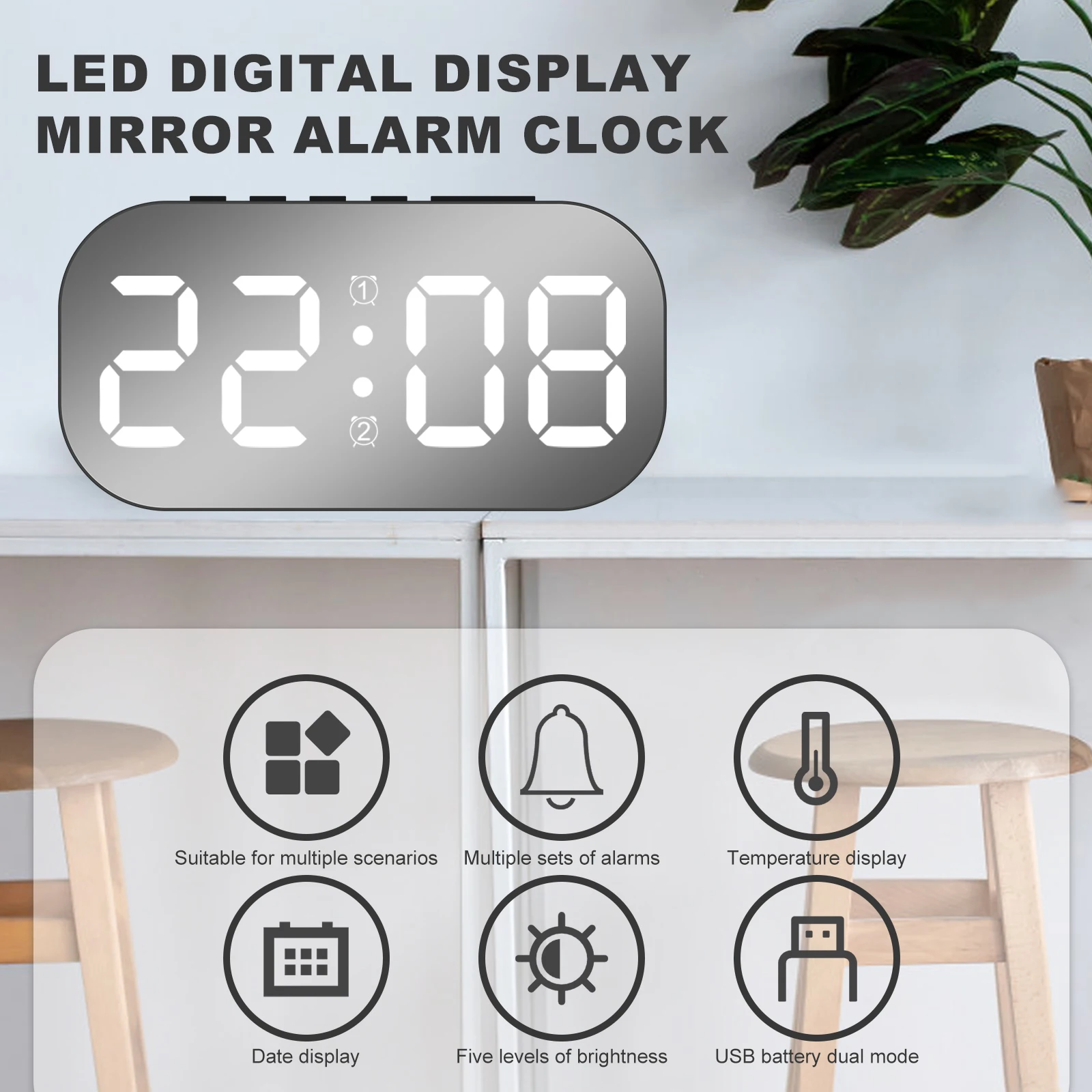 Enhanced Digital Alarm Clock with Adjustable Dimmable Night Light and Temperature Display, Snooze Function, and USB Charging