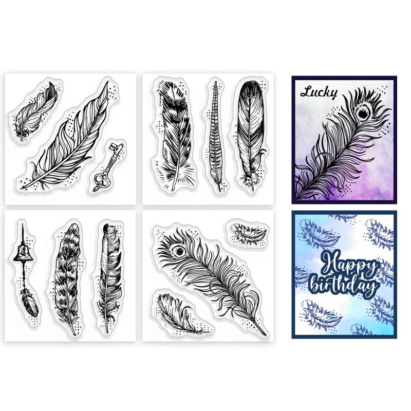 Stamps Mini Feather Clear For DIY Scrapbooking Silicone Stamp Seals Transparent For Cards Making Photo Album Journal 4Pcs