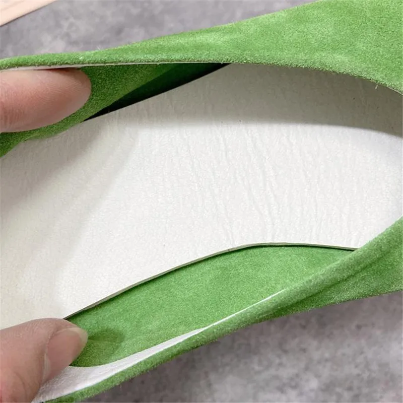 Green High Quality Abrasive Leather Beanie Flat Women Shoes Single Shoes Solid Color Simple Round Toe Maternity Shoes Size 35-40