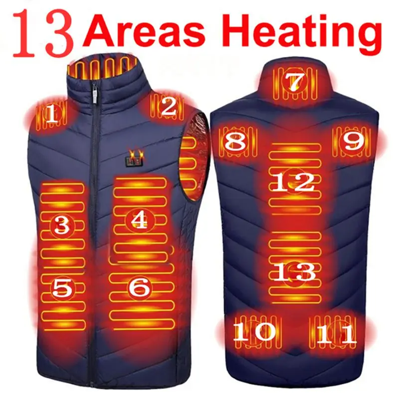 Men USB Infrared 17 Heating Areas Vest Jacket Men Winter Electric Heated Vest Waistcoat For Sports Hiking Oversized 5XL
