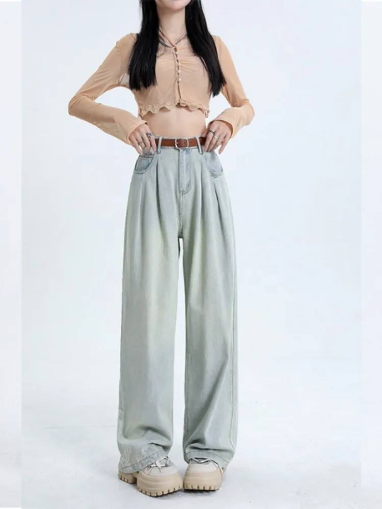 High Waisted Pleated Wide Leg Jeans For Women With Loose Drape Feel 2023, Slim And Versatile Design, And Floor Dragging Straight