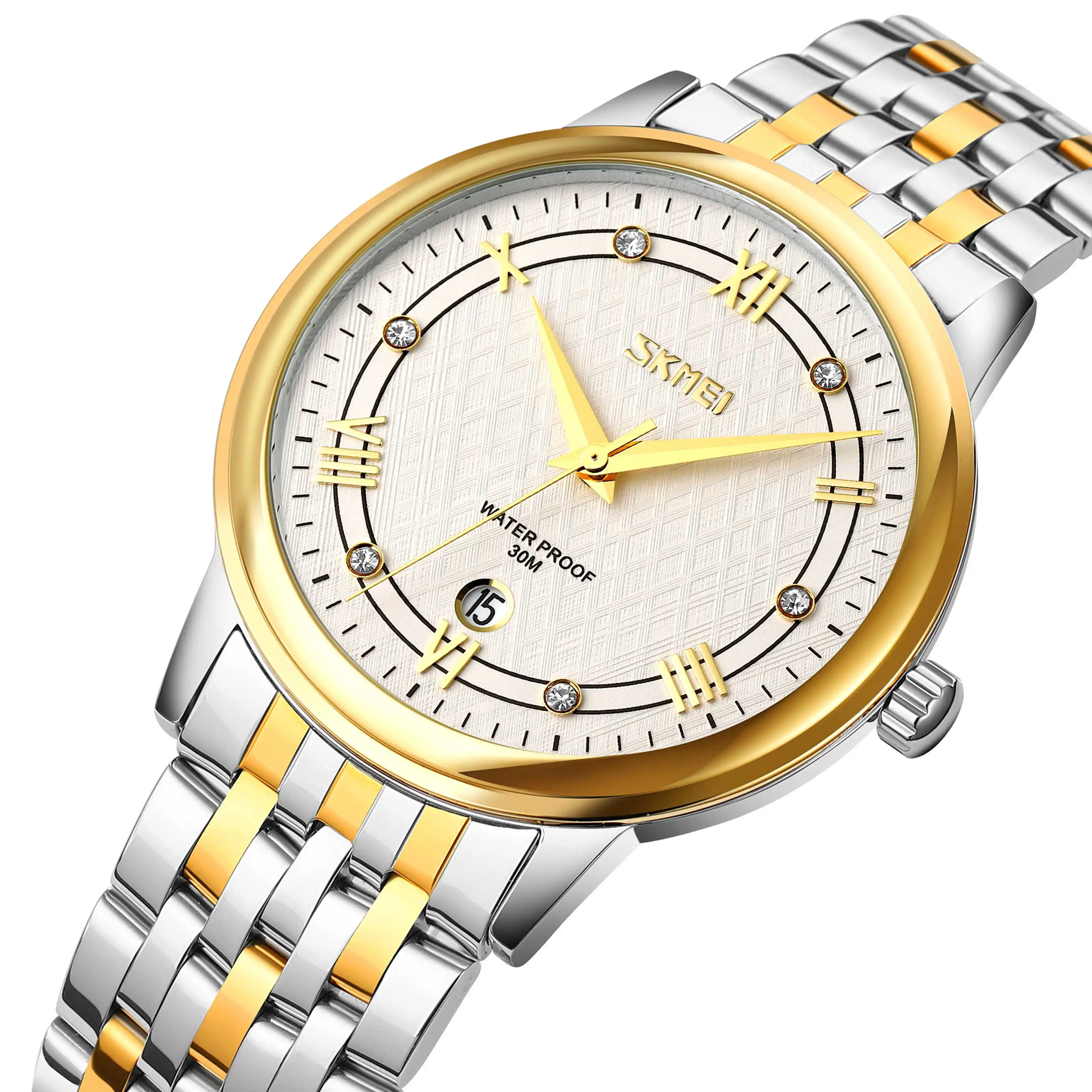 

SKMEI Fashion Couple Series Watch Rhinestone Scale Classic Business Style Stainless Steel Fashion Quartz Watch 9272