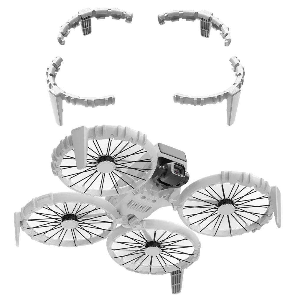 Protection d'hélices TPU installée sur un drone Flip, prête à voler, avec un design anti-collision discret.