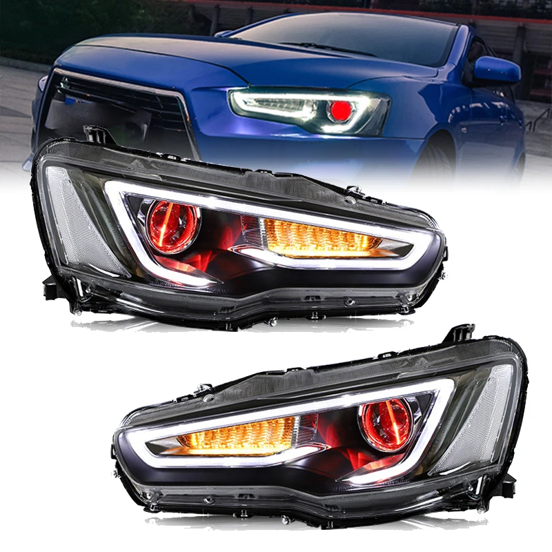 

Светодиодные фары для Mitsubishi Lancer & EVO X 2008-2016, передняя фара в сборе, прозрачные линзы, последовательные демонические глаза