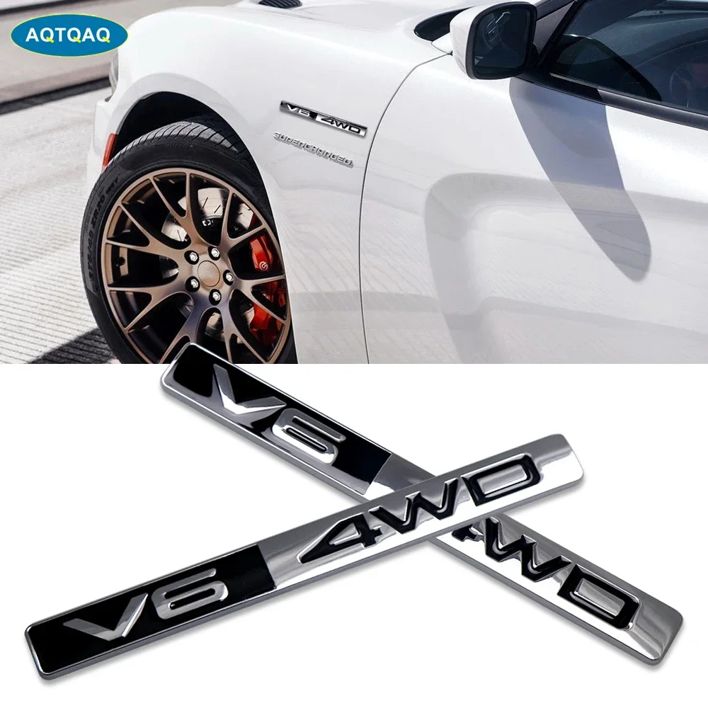 

1Pcs Metal V6 4WD 3D Car Sticker Decal Head Car Side Fender Rear Trunk Emblem Badge Sticker Decals for Any Vehicle