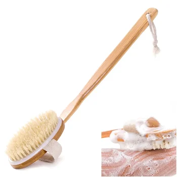 Spazzola da bagno naturale con manico lungo in legno Spazzola per il corpo della doccia Spugna da bagno per la pulizia del corpo