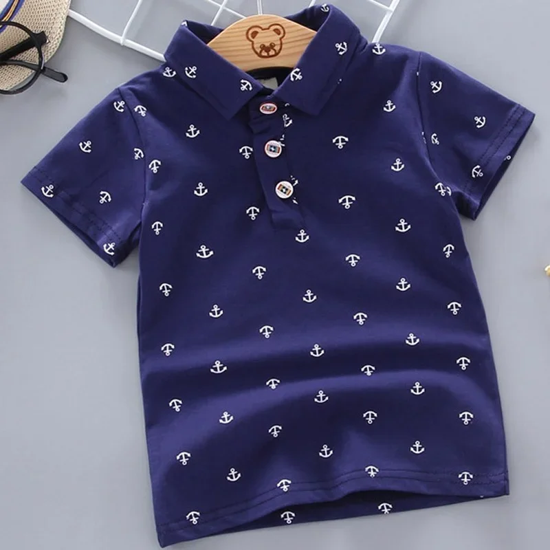 2024 Summer Shirt Baby Boys Girl Short Sleeved Lapel Clothes Kids Cotton Print Breathable Tops Children's Clothing 12M-5Y