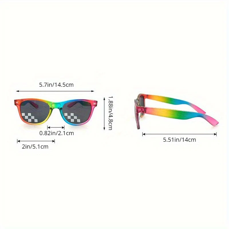 Mosaic Rainbow Fashion Glasses Shade Camera Decorative Glasses for Men And Women Sports Party Vacation Travel Driving Photo Prop