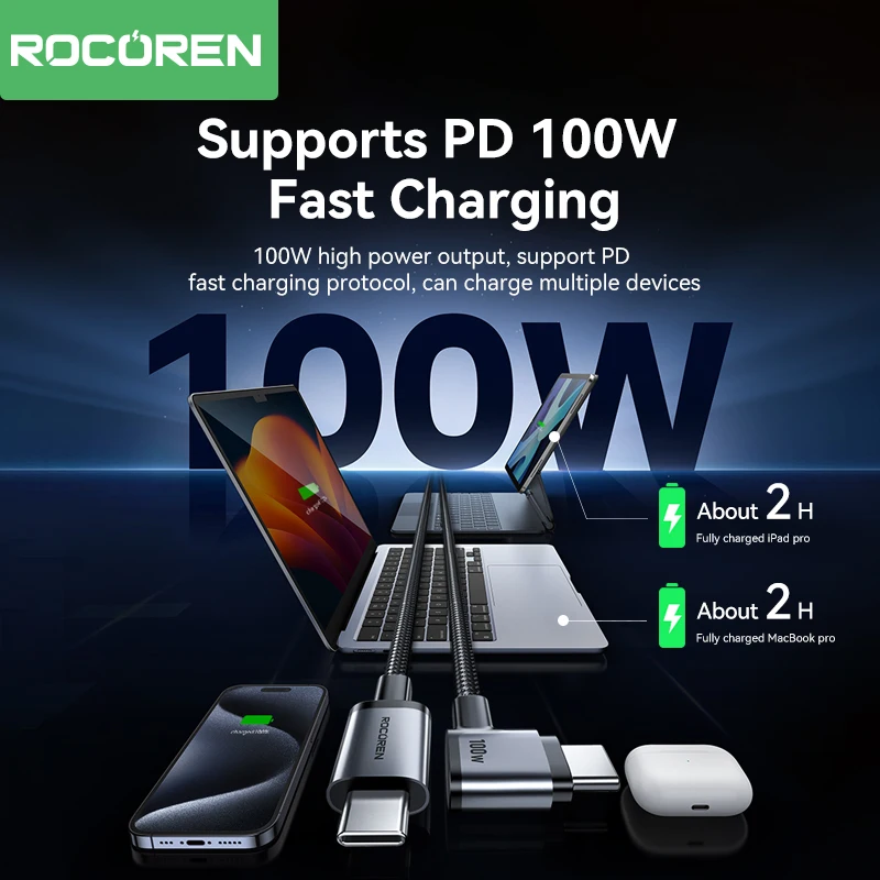 รูปสินค้า สายชาร์จ USB Type-C ข้อศอก 90 องศา ความเร็วสูง PD100W