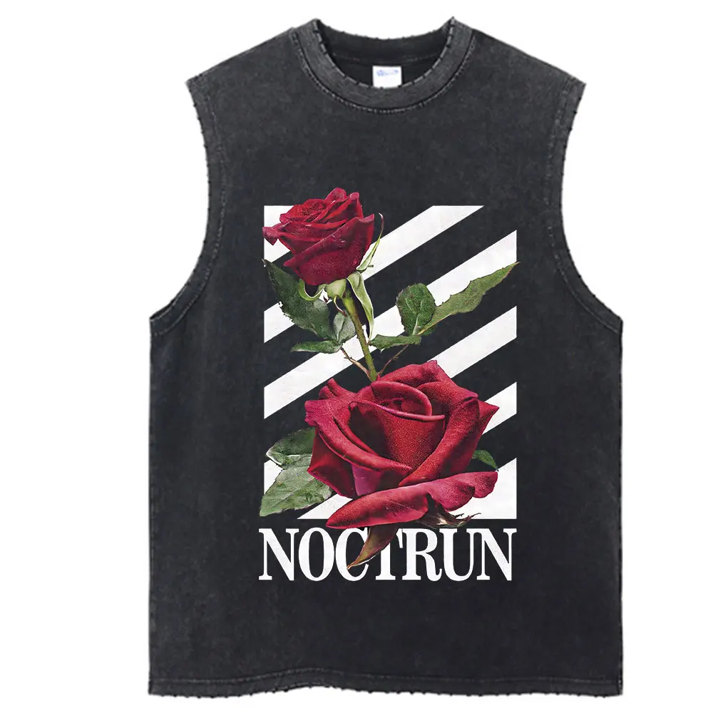 Vintage Tank Top Graphic Y2K Rose Flowers Print T Shirt Cotton Hip Hop Streetwear Oversize Summer Washed Tops Vest 2