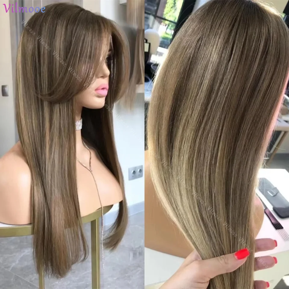 Highlight Ash Blonde Color 13x4 Lace Front Wigs Straight Brazilian Remy Human Hair Glueless 5x5 Silk Top Wigs Baby Hair