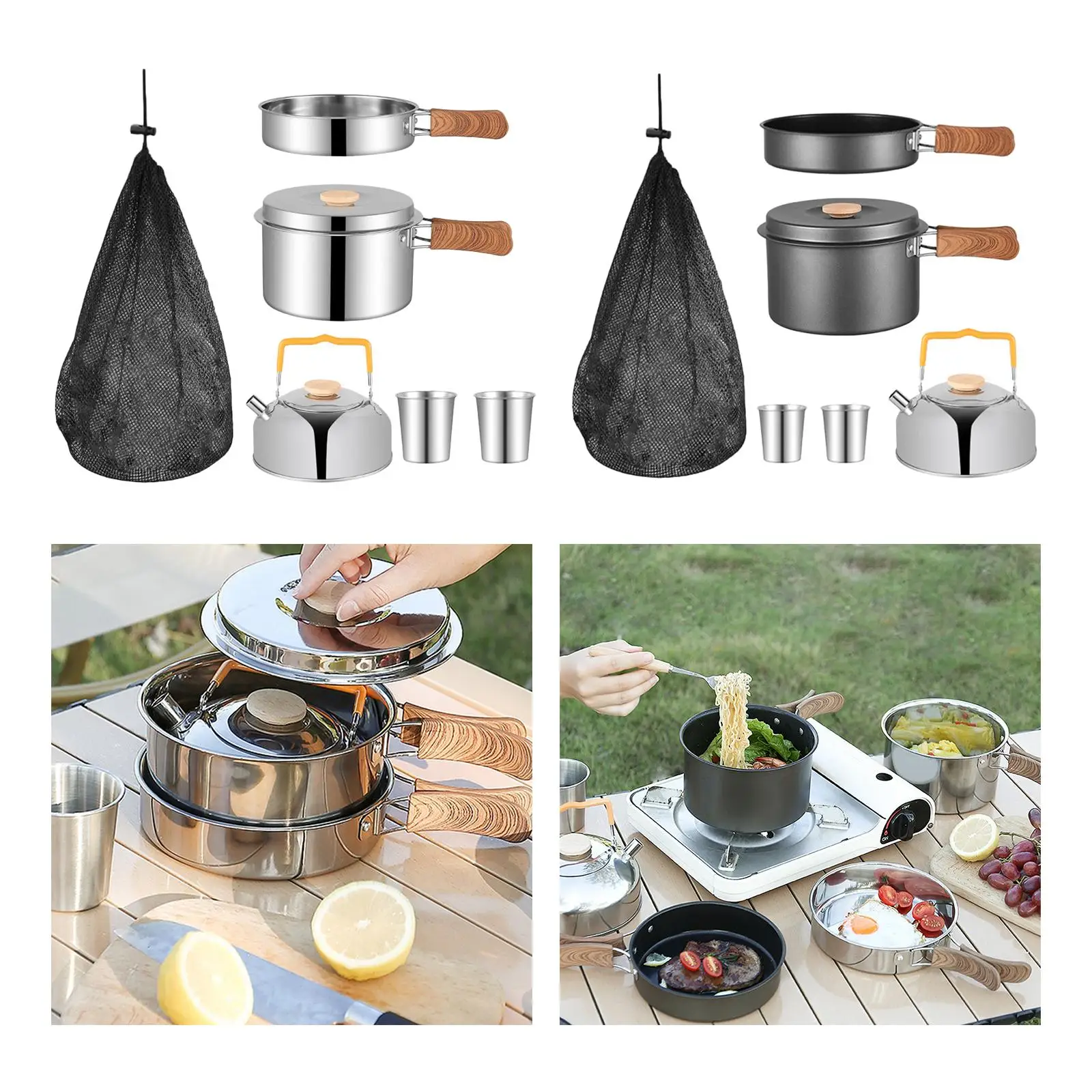 5PiecesCampingCookwareSetOutdoorCookGearKitchenwareFolding