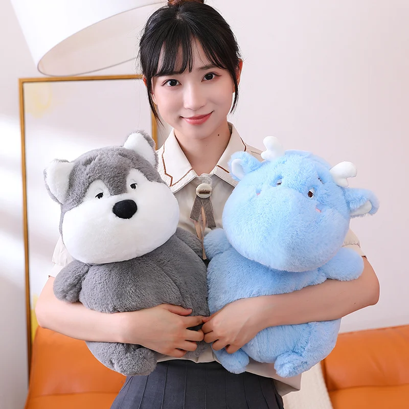 Cute Soft Stuffed Lazy Animals Plush Doll Cartoon Round Fat Bunny Monkey Pig Hippo Plushies Toy for Girls Kids Kawaii Room Decor