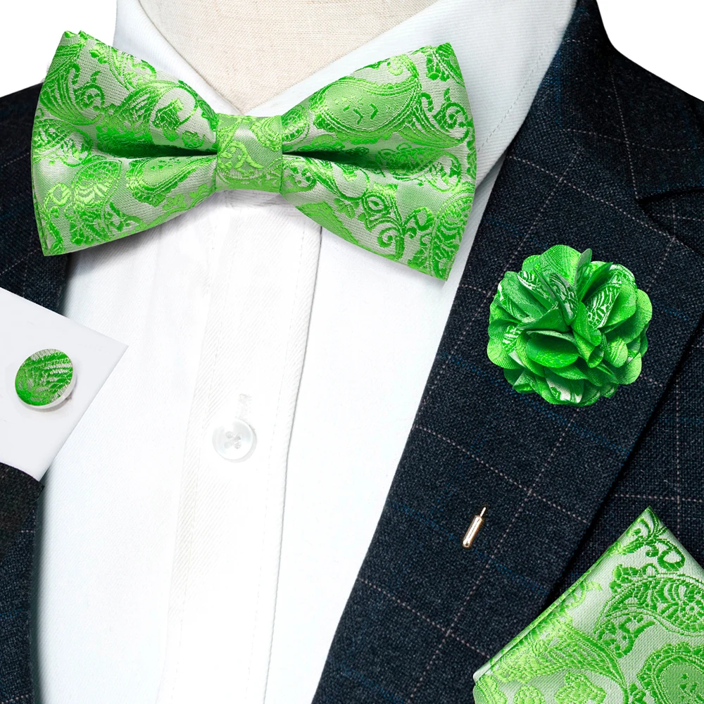 Champagne Silk Jacquard Paisley Bow Tie Set - Pre-tied Bowtie Brooch Hanky  Cufflinks for Weddings  Business