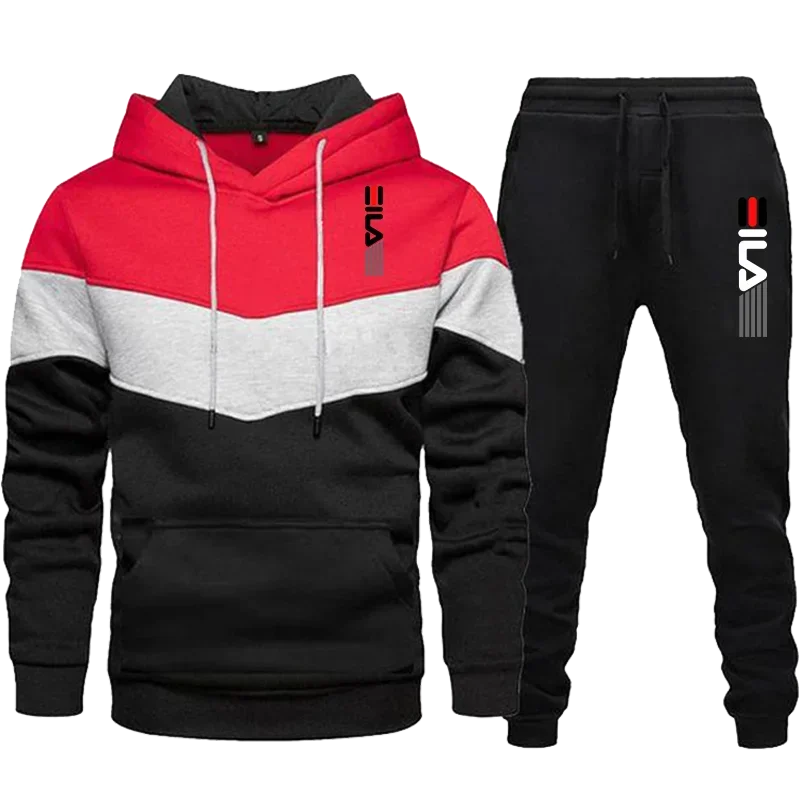 Men Fashion Suits Three-color Patchwork Sweatshirt Suit Men's Autumn Clothing Hooded Zip-up Men's Winter Clothes Sportswear Man