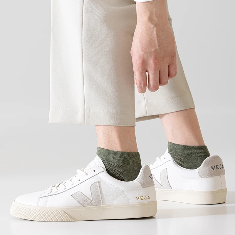 8 Pairs of Men's Cotton Summer Solid Color Simple Mesh Breathable Fashion Casual College Style Spring and Autumn Short Socks 5