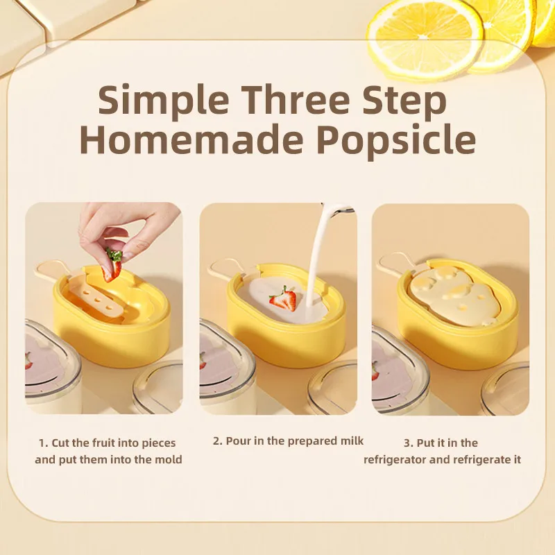 Houseeker Cartoon Ice Cream Mold With Sticks Summer Ice Cube Moulds DIY Handmade Popsicle Tools