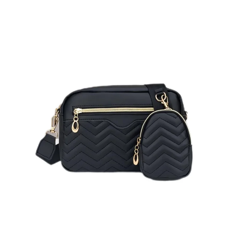 Ladies' Quilted Pattern Crossbody Bag, Casual Minimalist Single Shoulder Bag With Mini Hanging Money