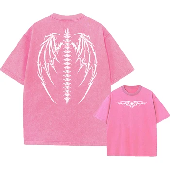 Oversized Wings Printed Tshirts Men Gym Vintage Heavyweight T Shirts Cotton Workout Acid Wash Baggy Tees Street Tops Unisex 3