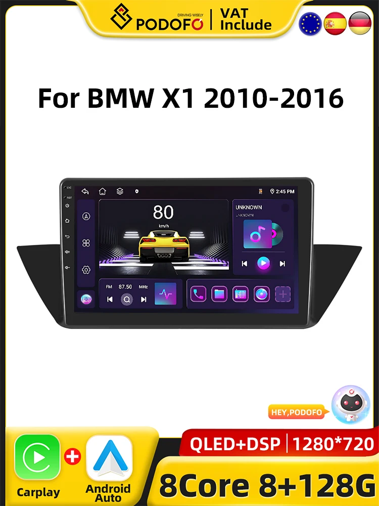 Podofo 4G CarPlay Android Radio dla BMW X1 2010-2016 inteligentny System samochodowy 2din GPS radioodtwarzacz Stereo odtwarzacz multimedialny RDS IPS