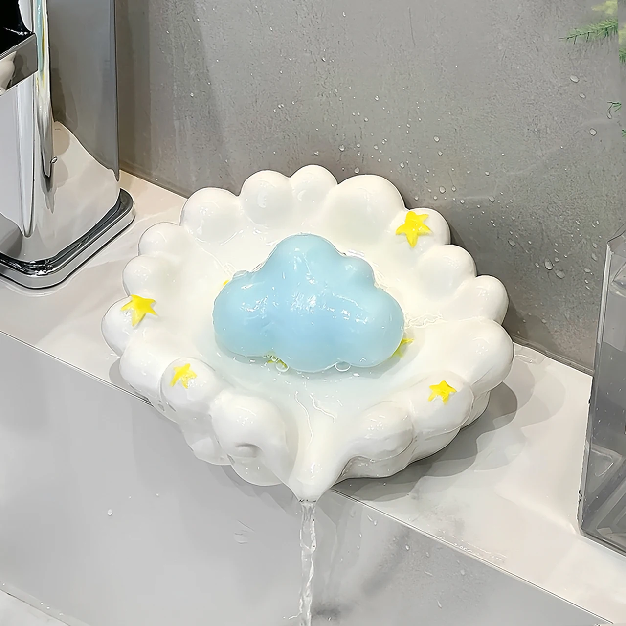 Creative Ceramic Soap Box, Light luxury Star Moon Pattern Soap Dishes Home Bathroom Kitchen Supplies, Bathroom storage rack, 1Pc