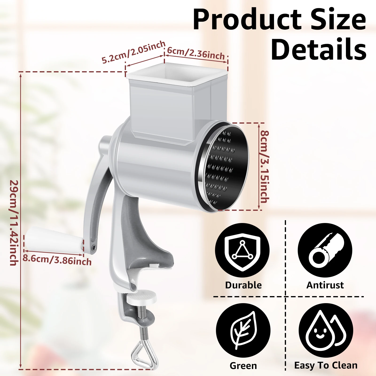 Hand Crank Grain Mill Manual Food Grinder with 2 Replacement Blades Hand Mill Grinder for Nut Spice Wheat Coffee Kitchen Tools