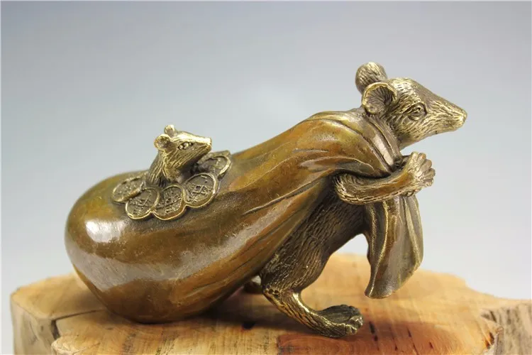 

bronze Pure Copper Brass Zodiac craft ornaments Lucky Mouse Rat money Feng Shui decoration crafts antique ornaments